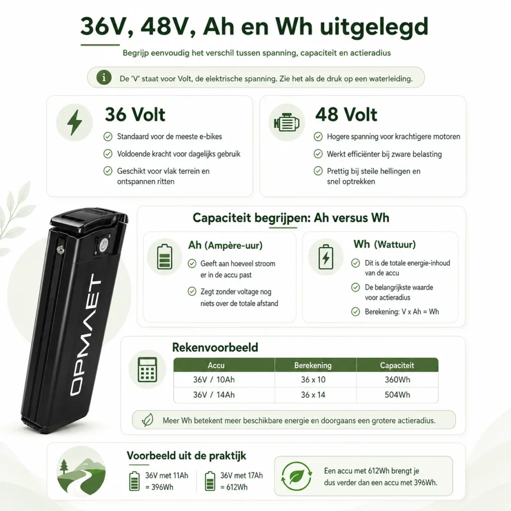 Rekenschema e-bike accucapaciteit berekenen Wh.