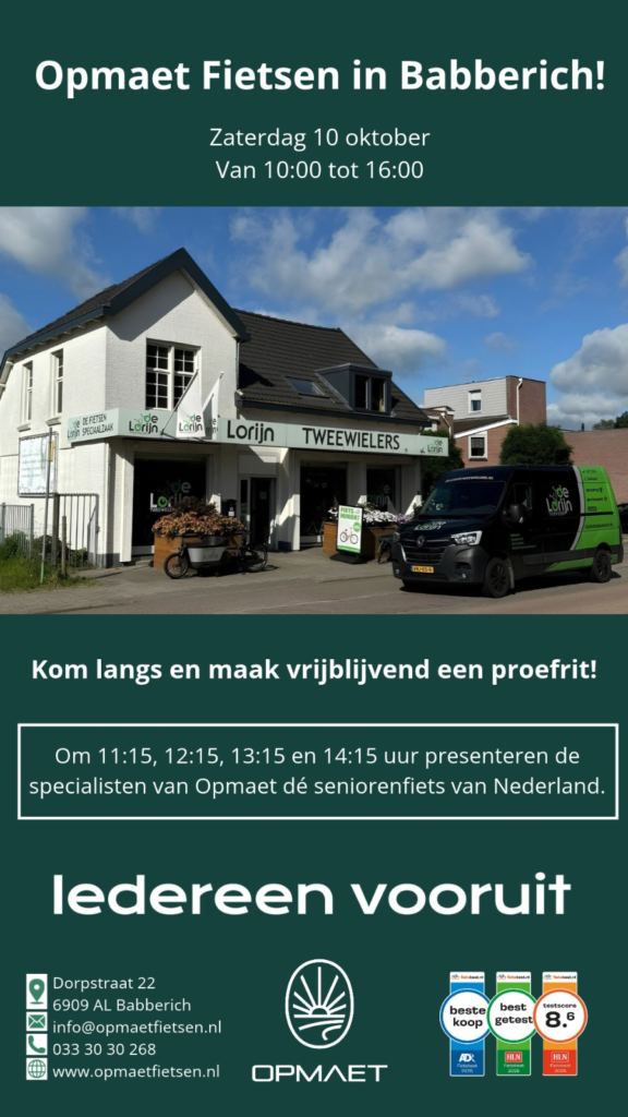 Poster Opmaet Fietsen bij De Lorijn Tweewielers in Babberich op zaterdag 10 oktober van 10.00 tot 16.00 uur